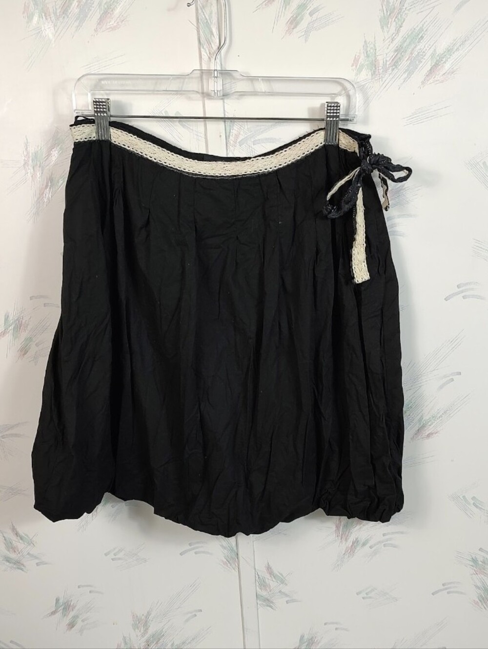 Angie Black A-line Skirt Lace Trim Large Cotton